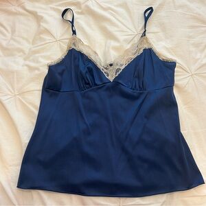 Vintage Blue Satin Camisole with Lace Trim